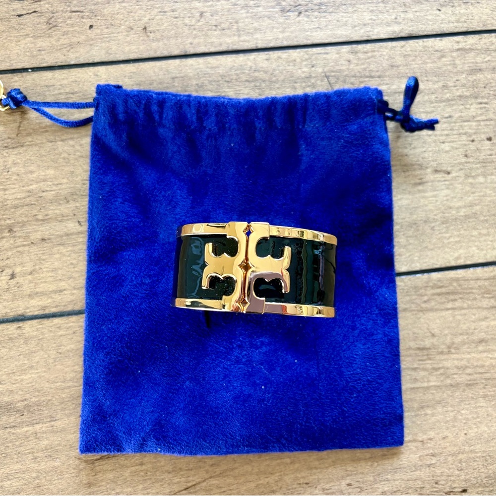 Tory Burch Enamel Kira Logo Bracelet, Black & Gold